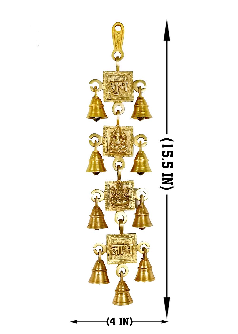 Crafthut Lakshmi, Ganesh, Shubh And Labh Brass Wall Hanging (Gold, 18 X 4 Inch) Decorative Piece For Home, Door Gate, Temple, En